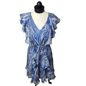 NWT Tommy Hilfiger Blue Paisley Ruffle Drawstring Waist‎ Sheath Dress Size 8